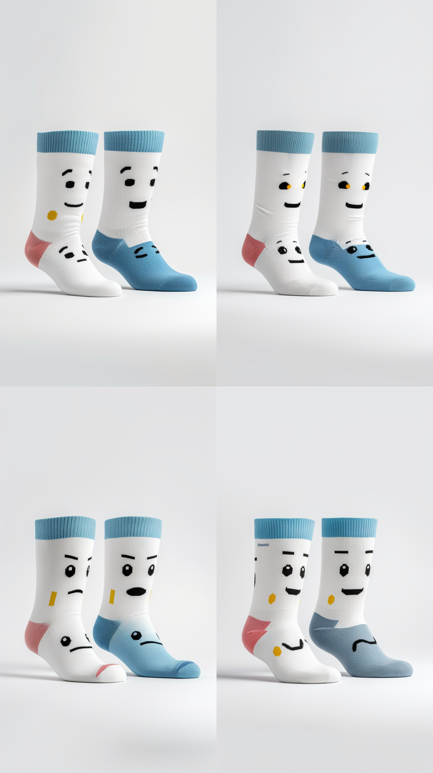 White and Blue Stripe Smiley Socks