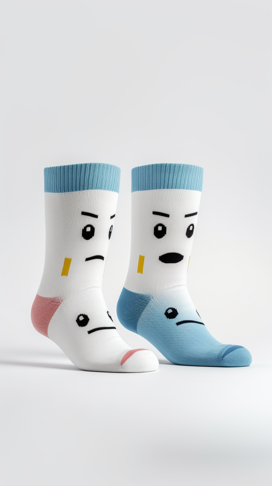 White and Blue Stripe Smiley Socks